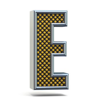 Chrome metal orange dotted font Letter E 3D render illustration isolated on white background