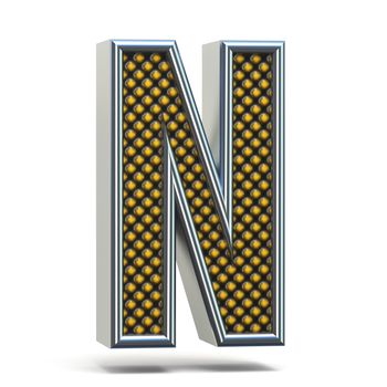 Chrome metal orange dotted font Letter N 3D render illustration isolated on white background