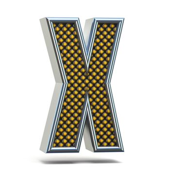 Chrome metal orange dotted font Letter X 3D render illustration isolated on white background