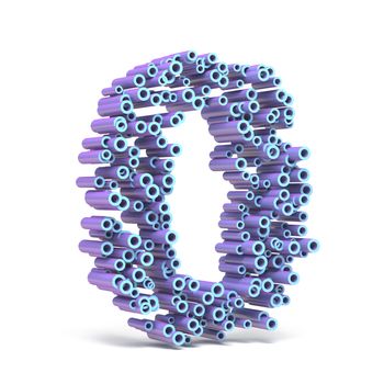 Purple blue font made of tubes NUMBER ZERO 0 3D render illustration isolated on white background