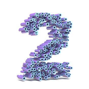Purple blue font made of tubes NUMBER TWO 2 3D render illustration isolated on white background