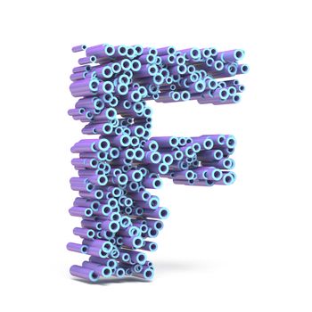 Purple blue font made of tubes LETTER F 3D render illustration isolated on white background