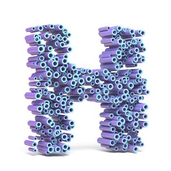 Purple blue font made of tubes LETTER H 3D render illustration isolated on white background