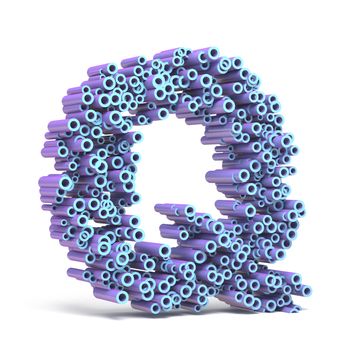 Purple blue font made of tubes LETTER Q 3D render illustration isolated on white background
