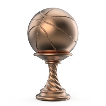 Bronze trophy cup BASKETBALL 3D render illustration isolated on white background