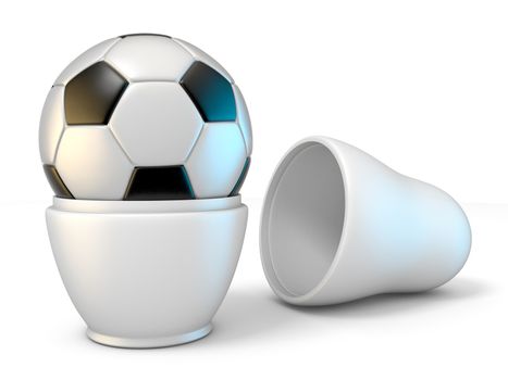 Opened Russian doll babushka and football 3D render illustration isolated on white background
