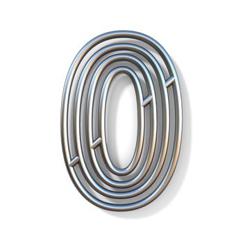 Wire outline font number 0 ZERO 3D rendering illustration isolated on white background