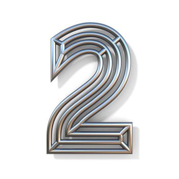 Wire outline font number 2 TWO 3D rendering illustration isolated on white background