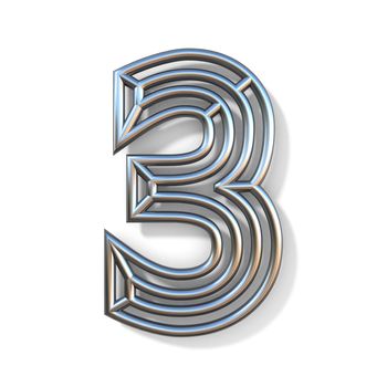 Wire outline font number 3 THREE 3D rendering illustration isolated on white background
