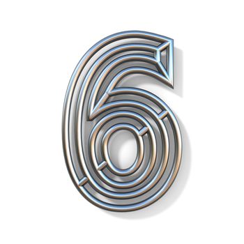 Wire outline font number 6 SIX 3D rendering illustration isolated on white background