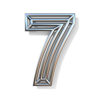 Wire outline font number 7 SEVEN 3D rendering illustration isolated on white background
