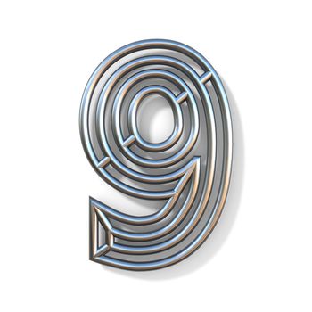 Wire outline font number 9 NINE 3D rendering illustration isolated on white background