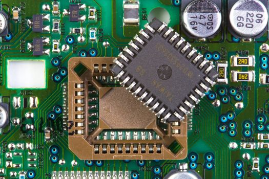 Microprocessor socket on green printed circuit board