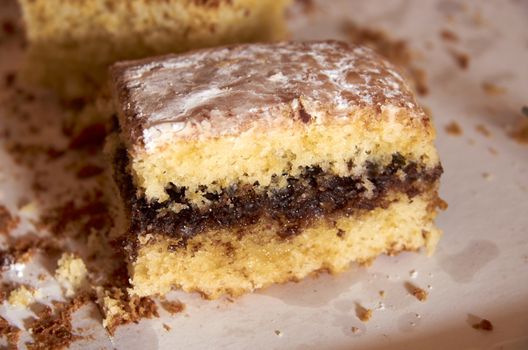 Homemade sponge cake filled with chocolate, in Valencian "COCA DE LLANDA"