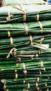 image of Banana leaves in market