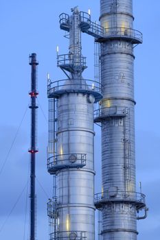 Chemical destillation Tower at dusk, Port of Rotterdam