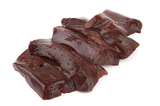 Raw liver fillet on а white background