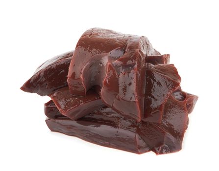 Raw liver fillet on а white background