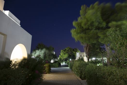 Hotel complex in greece, Crete, windy night