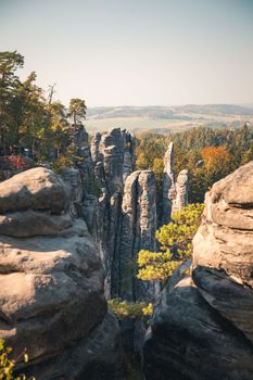 National Park of Cesky Raj. Czech paradise - Prachovske skaly. rock town in the autumn.
