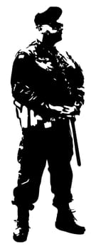 Black silhouette of military man over white background. Vector illustration.