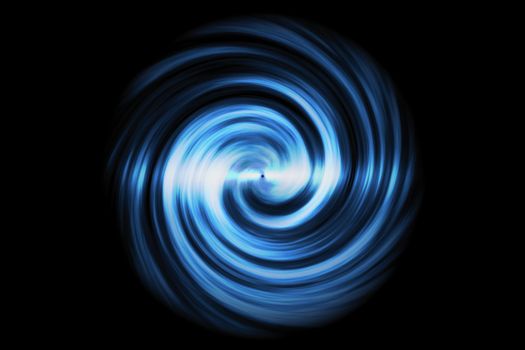 Glowing spiral tunnel with light blue cloud on black background
