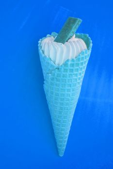 Ice cream CONE NEON COLORS pop art Flatley art, blue background.