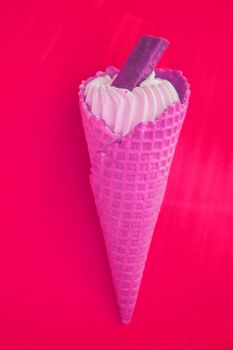 Ice cream CONE NEON COLORS pop art Flatley art, hot pink background.