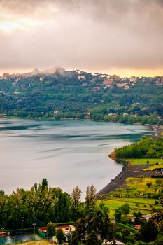 Lago di Albano or Abano Lake in the Castelli Romani area - Roma - Lazio - Italy vertical .