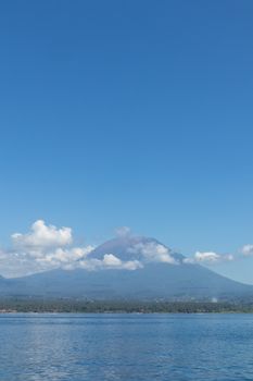 Agung volcano view from the sea. Bali island, Indonesia.