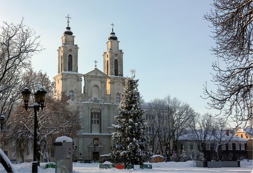 Church of St. Francis Xavier was built at the Town Hall Square in the Old Town of Kaunas by Jesuits.