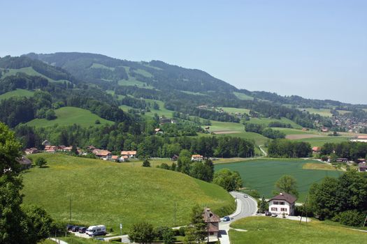 Landscape of district near to the city of Gruyere