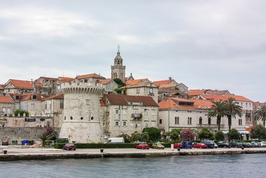 view of Korcula city from sea, Croatia