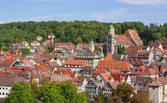 Schwäbisch Hall is a town in the German state of Baden-Württemberg and located in the valley of the river Kocher in the north-eastern part of Baden-Württemberg.The town features a great number of historic buildings from various periods, including many  halftimbered 15th–16thcentury houses, Baroque town houses, and a Rococo town hall and town palace.