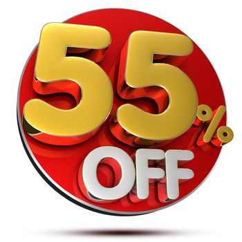 55 percent off 3D rendering on white background.(with Clipping Path).