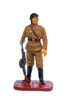 Toy soldier on a white isolated studio background