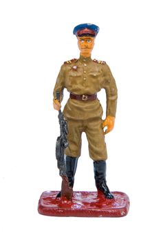 Toy soldier on a white isolated studio background