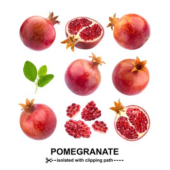 Pomegranate isolated on white background with clipping path