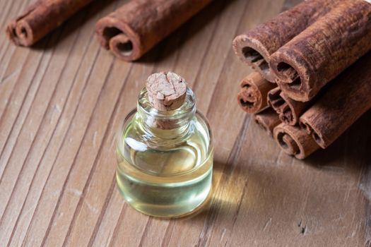 A bottle of cinnamon essential oil