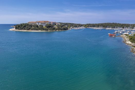 Aerial shot of Verudela lagoon in Pula, Croatia