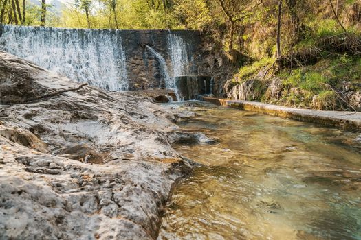 Waterfall at the Val Vertova Torrent near Bergamo,Seriana Valley,Italy,