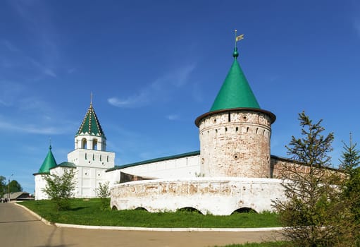 Walls and towers . The Ipatiev Monastery is a male monastery, situated on the bank of the Kostroma River just opposite the city of Kostroma. It was founded around 1330