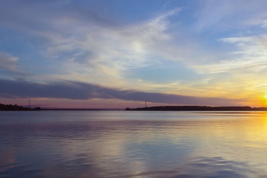 sunset on Volga river in Kostroma, Russia