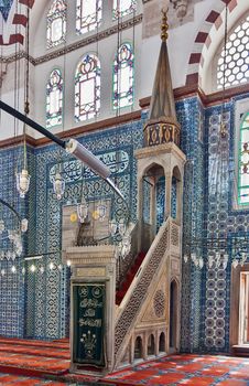 The minbar.The Rustem Pasha Mosque is famous for its large quantities of exquisite decorated tiles.