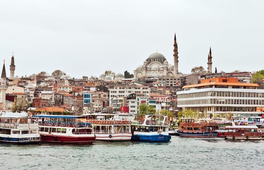 view  to Suleymaniye Mosque from the gulf the Golden horn in Istanbul