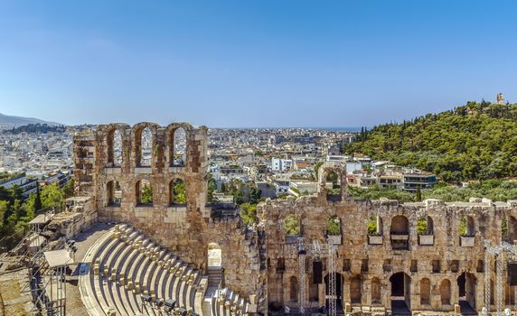 The Odeon of Herodes Atticus is a stone theatre structure located on the southwest slope of the Acropolis of Athens, Greece