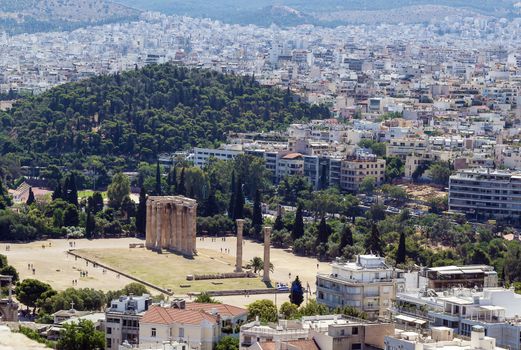 view from the Acropolis on the temple of Olympian Zeus, Athens