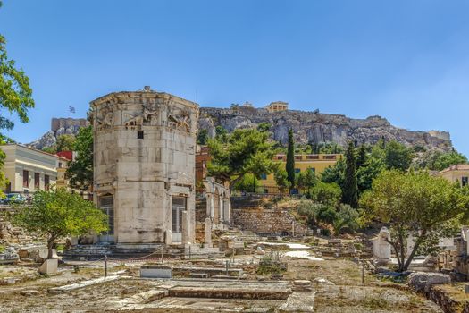 The Tower of the Winds is an octagonal Pentelic marble clocktower on the agora in Athens, Greece