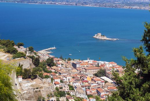 View of the old part of the city of Nafplio from Palamidi castle, Greece