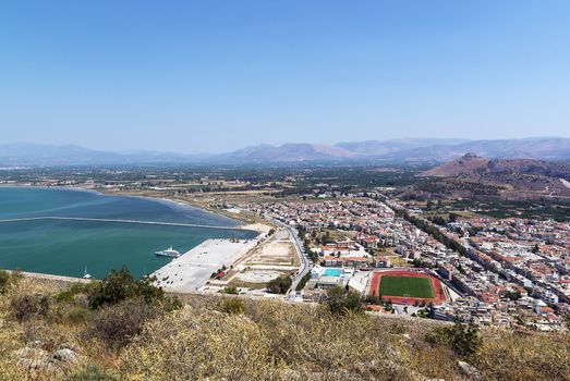 View of the old part of the city of Nafplio from Palamidi castle, Greece